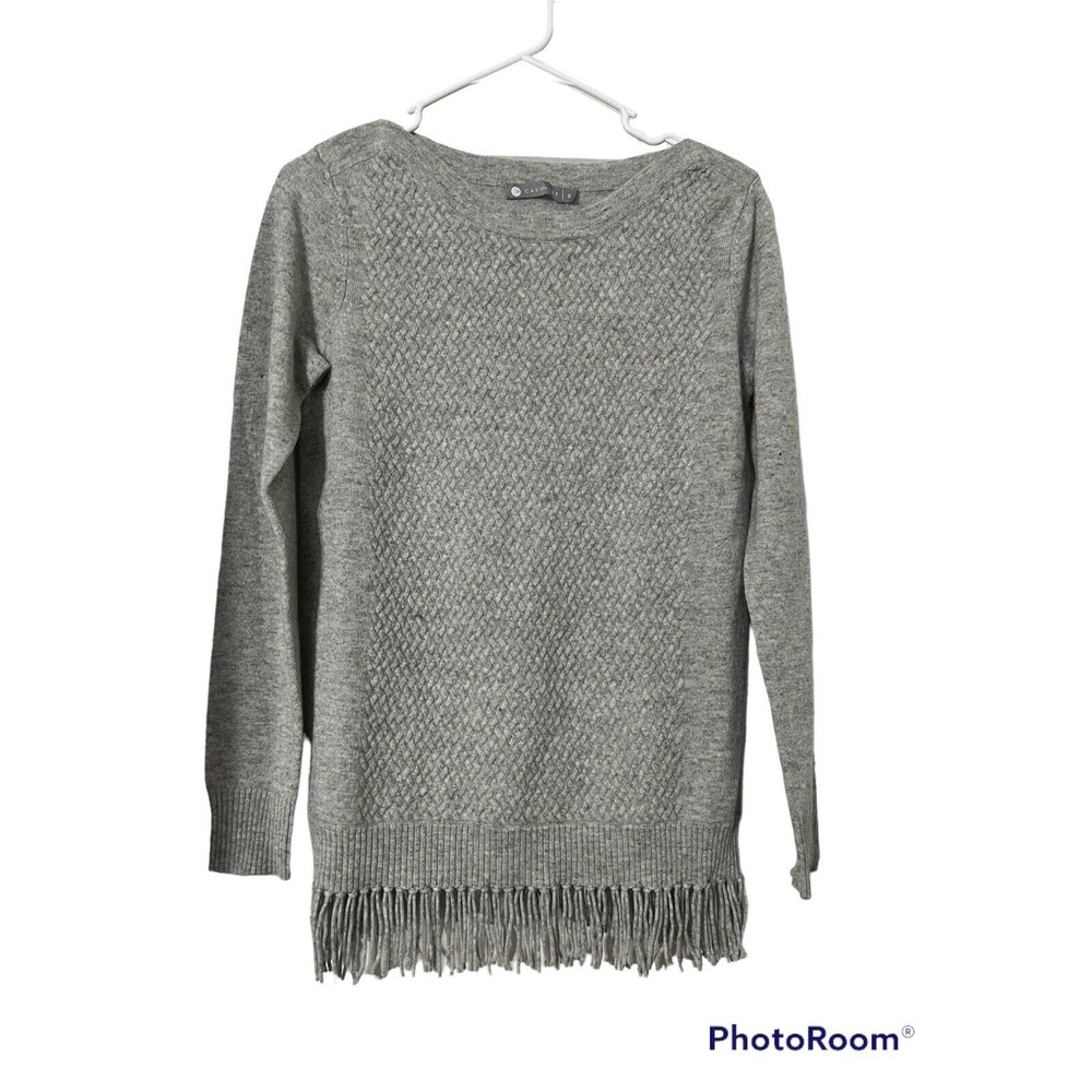 IN Cashmere Womens Pullover Cashmere Sweater Sz Small Gray Long Sleeve
